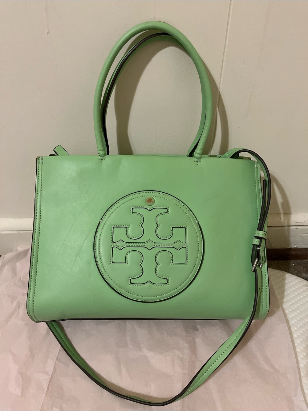 Tory Burch Mint Green Leather Double-Handle Tote